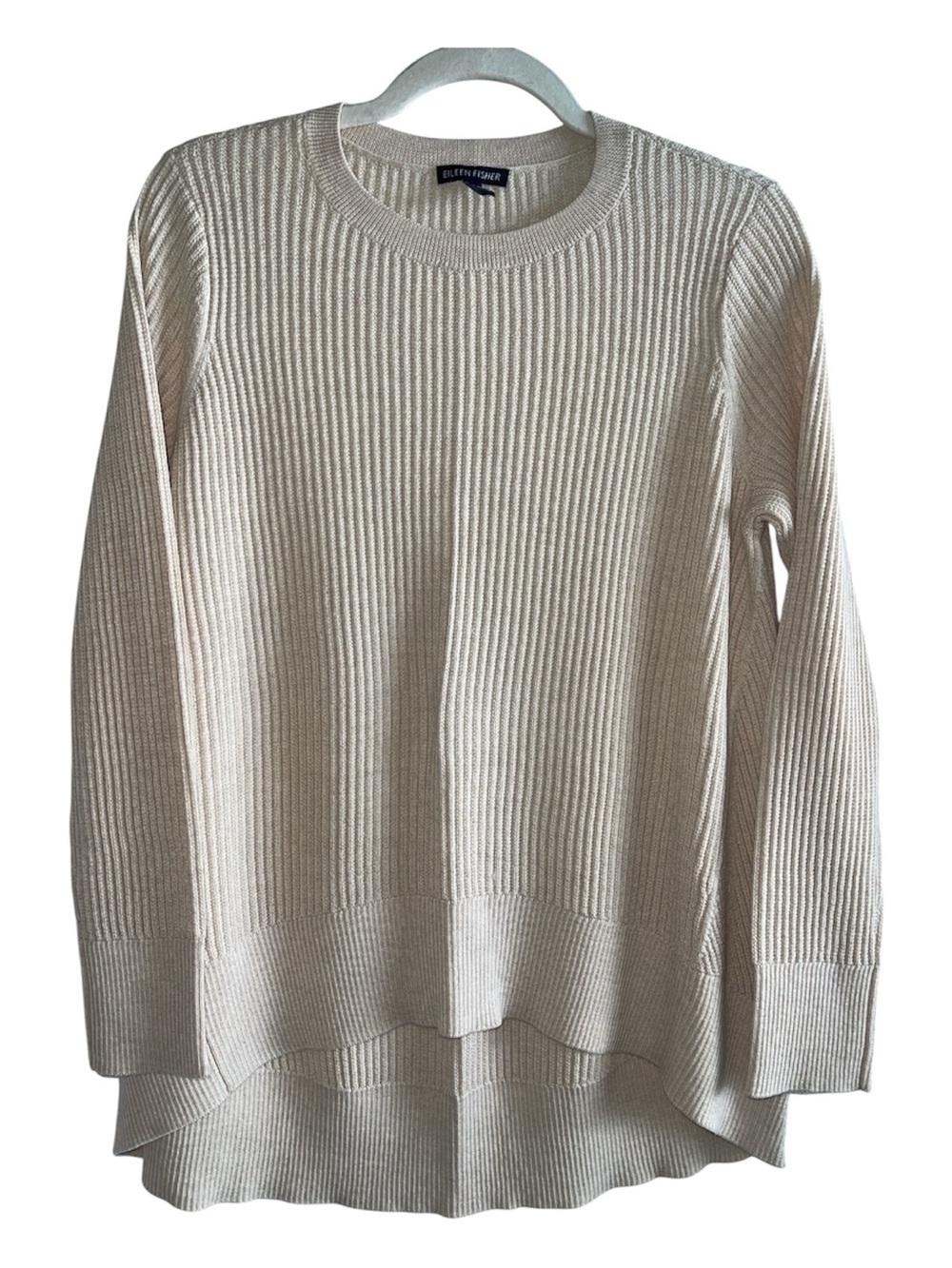Eileen Fisher Beige Ribbed Crewneck Sweater High-low Flowy size M